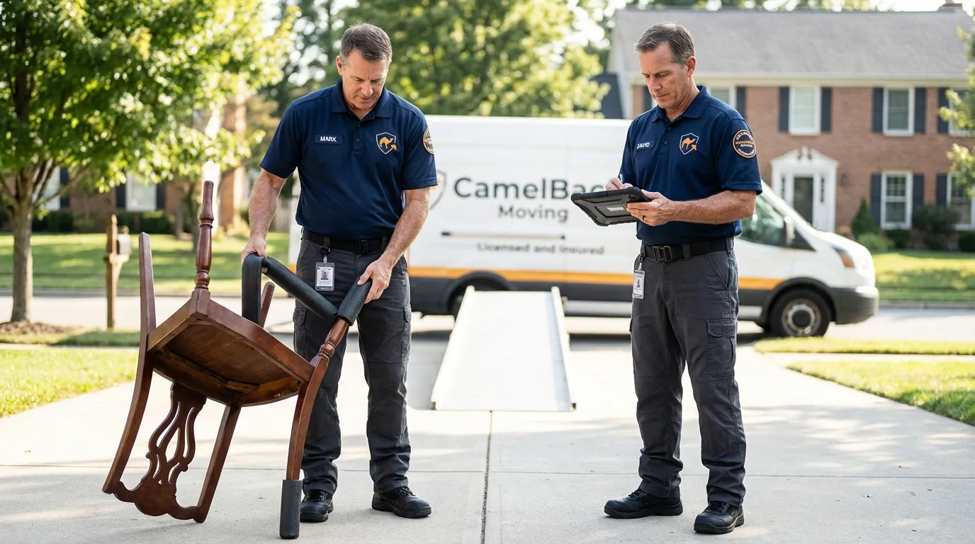 Movers inspecting furniture for damage prevention before loading in Sebring, FL